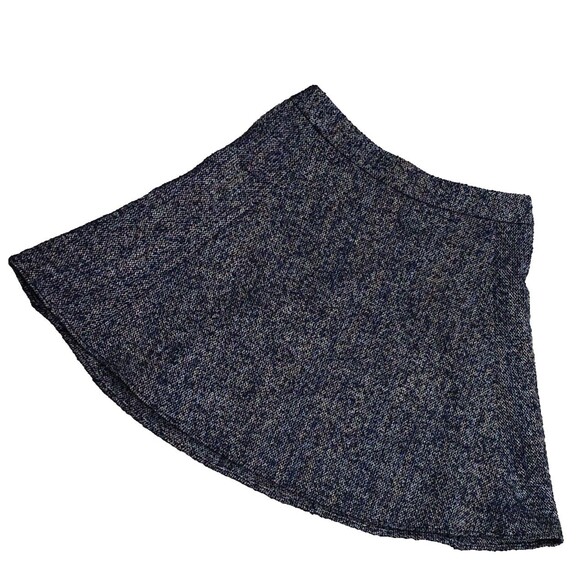 ANN TAYLOR Midi Skirt Size 6 Navy Blue Woven Tweed Wool Blend A-line Twee School - Picture 1 of 6